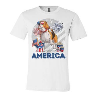 Beagle American Flag Sunglasses 708 Shirt Unisex Jersey Short Sleeve Crewneck Tshirt | Favorety DE