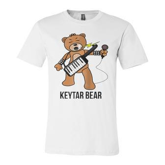 Boston Keytar Bear Street Performer Keyboard Playing Raglan Baseball Tee Jersey T-Shirt | Mazezy