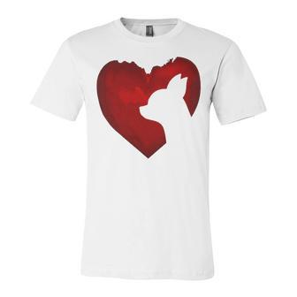 Chihuahua Shape With Red Heart Painting For Valentine Day Unisex Jersey Short Sleeve Crewneck Tshirt | Favorety DE