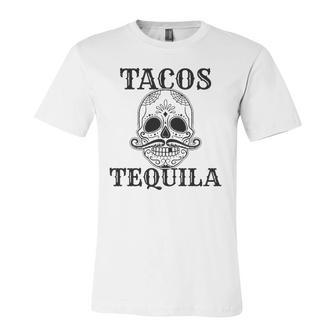 Cinco De Mayo Tacos & Tequila Sugar Skull Jersey T-Shirt | Mazezy