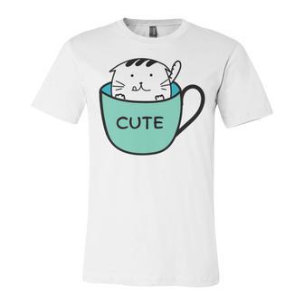 Cute Cat In Mug Unisex Jersey Short Sleeve Crewneck Tshirt | Favorety