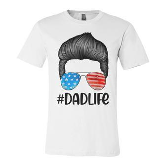 Dad Life Sunglasses American Flag Fathers Day 4Th Of July Unisex Jersey Short Sleeve Crewneck Tshirt - Seseable