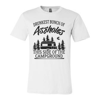 Drunkest Bunch Of Assholes Happy Camper Camping Jersey T-Shirt | Mazezy