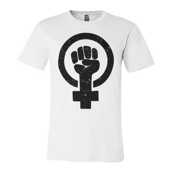 Feminist Raised Fist - Distressed Fitted Unisex Jersey Short Sleeve Crewneck Tshirt | Favorety UK