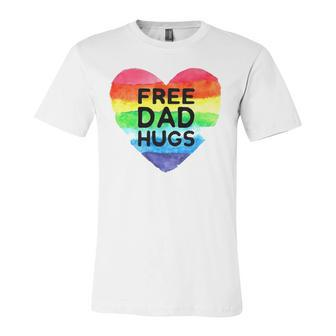Free Dad Hugs Rainbow Heart Flag Gay Lgbt Pride Month Jersey T-Shirt | Mazezy