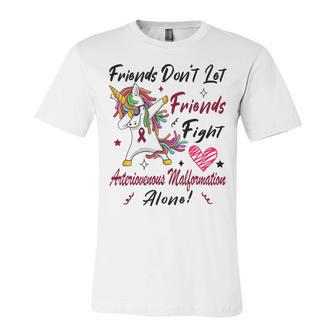 Friends Dont Let Friends Fight Arteriovenous Malformation Alone Unicorn Burgundy Ribbon Arteriovenous Malformation Support Arteriovenous Malformation Awareness Unisex Jersey Short Sleeve Crewneck Tshirt | Favorety CA