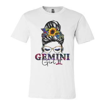 Gemini Girl Birthday Messy Bun Hair Sunflower  Unisex Jersey Short Sleeve Crewneck Tshirt