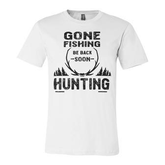 Gone Fishing Be Back Soon Hunting Unisex Jersey Short Sleeve Crewneck Tshirt | Favorety UK