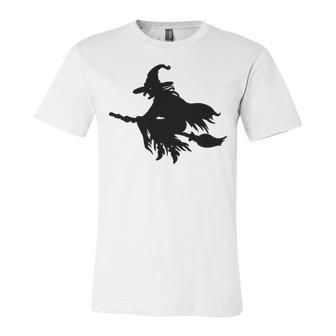 Halloween Scary Old Witch On Broom Art Design Pattern Unisex Jersey Short Sleeve Crewneck Tshirt | Favorety