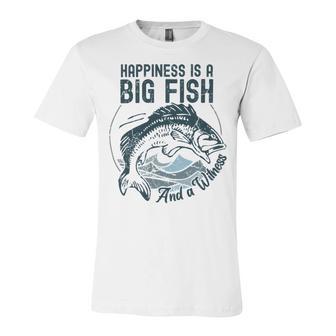 Happiness Is A Big Fish And A Witness Fisherman Dad Blue Unisex Jersey Short Sleeve Crewneck Tshirt | Favorety AU