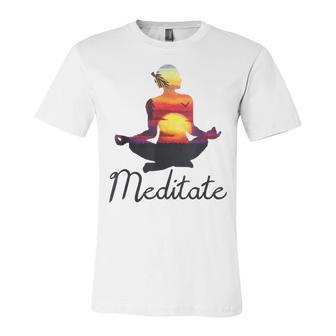 I Meditate T Yoga Pose Tropical Sunrise Meditation V2 Unisex Jersey Short Sleeve Crewneck Tshirt - Seseable