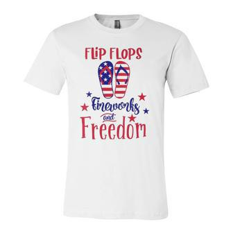 July 4Th Flip Flops Fireworks & Freedom 4Th Of July Party V-Neck Jersey T-Shirt | Mazezy