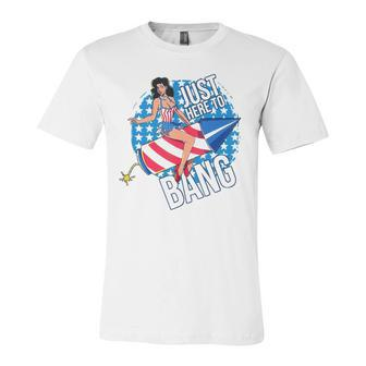 Just Here To Bang Fireworks Fourth Of July Usa Girl American Jersey T-Shirt | Mazezy