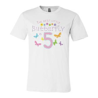 Kids 5Th Fifth Birthday Party Cake Little Butterfly Flower Fairy Jersey T-Shirt | Mazezy
