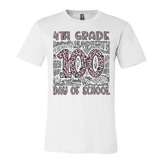 Leopard Print Fourth Grade Typography 100Th Day Of School T-Shirt Unisex Jersey Short Sleeve Crewneck Tshirt - Seseable