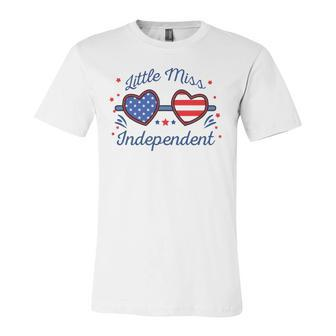 Little Miss Independent American Flag Sunglasses 4Th Of July Jersey T-Shirt | Mazezy