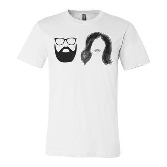 Man With Beard And Glasses With Woman Wavy Hair Unisex Jersey Short Sleeve Crewneck Tshirt | Favorety UK