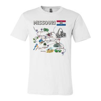 Map Of Missouri Landmarks Major Cities Roads Flag Jersey T-Shirt | Mazezy