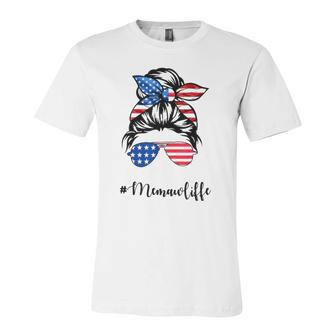 Memaw Life Messy Bun American Flag 4Th Of July Jersey T-Shirt | Mazezy
