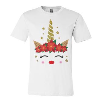 New Christmas Unicorn Face Santicorn Poinsettia Crown Cute Unisex Jersey Short Sleeve Crewneck Tshirt | Favorety AU