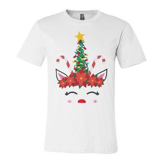 New Christmas Unicorn Face Santicorn Poinsettia Crown Cute V2 Unisex Jersey Short Sleeve Crewneck Tshirt | Favorety UK