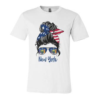 New York Girl New York Flag State Girlfriend Messy Bun Unisex Jersey Short Sleeve Crewneck Tshirt - Monsterry