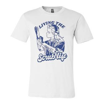 Nurse Woman With Tattoos Living The Scrub Life Jersey T-Shirt | Mazezy