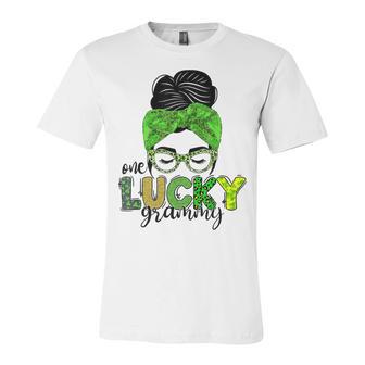 One Lucky Grammy Life Messy Bun St Patricks Day Irish Unisex Jersey Short Sleeve Crewneck Tshirt | Favorety AU