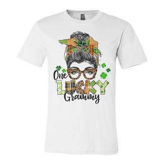 One Lucky Grammy Shamrock Plaid Leopard St Patricks Day Unisex Jersey Short Sleeve Crewneck Tshirt | Favorety CA