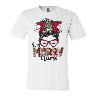 One Merry Nurse Messy Bun Tee Christmas Scrubs For Nurses Unisex Jersey Short Sleeve Crewneck Tshirt | Favorety DE