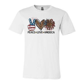 Peace Love America Sunflower Leopard Usa Flag 4Th Of July Jersey T-Shirt
