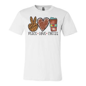 Peace Love Coffee Unisex Jersey Short Sleeve Crewneck Tshirt | Favorety