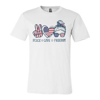 Peace Love Freedom American Flag 4Th Of July Patriot Jersey T-Shirt | Mazezy