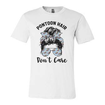 Pontoon Captain Boating Pontoon Hair Dont Care Messy Bun Jersey T-Shirt | Mazezy