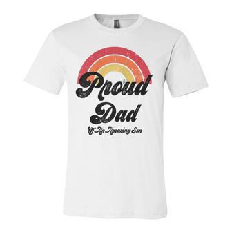 Proud Dad Of A Gay Son Lgbtq Ally Free Dad Hugs Bi Raglan Baseball Tee Jersey T-Shirt | Mazezy