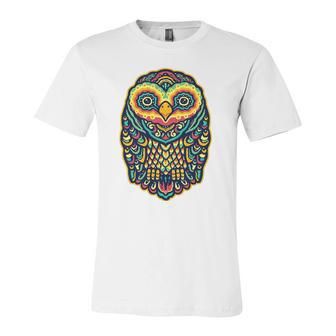 Psychedelic Owl Art Trippy Colors Colorful Rave Party Bird Jersey T-Shirt | Mazezy