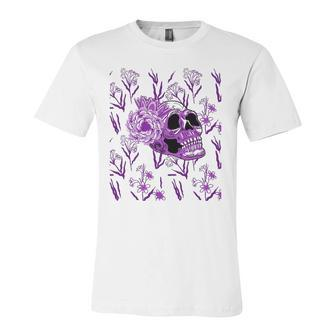 Purple Skull Flower Cool Floral Scary Halloween Gothic Theme Jersey T-Shirt | Mazezy