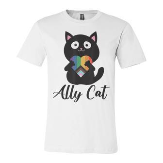 Rainbow Ally Cat Lgbt Gay Pride Flag Heart Kids Jersey T-Shirt | Mazezy