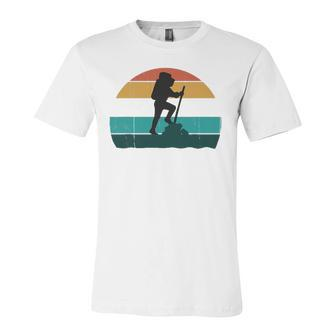 Retro Hiker Vintage Sunset Hiking Explorer Climber Jersey T-Shirt | Mazezy