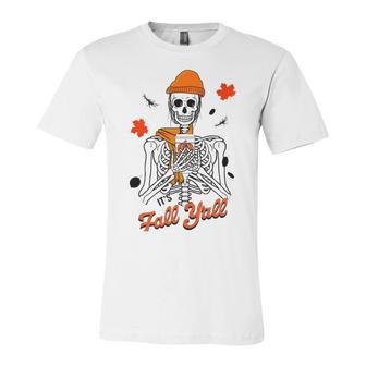 Skeleton It’S Fall Y’All Thanksgiving Funny Autumn Halloween Unisex Jersey Short Sleeve Crewneck Tshirt | Favorety