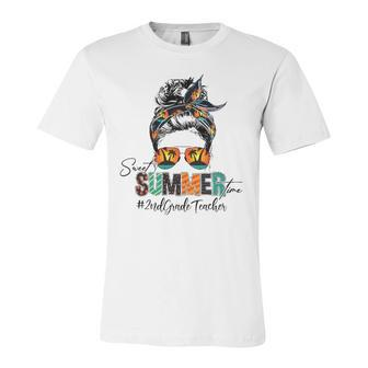 Sweet Summer Time 2Nd Grade Teacher Messy Bun Beach Vibes Jersey T-Shirt | Mazezy