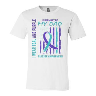 Teal Purple Ribbon In Memory Of Dad Suicide Awareness Flag Jersey T-Shirt | Mazezy