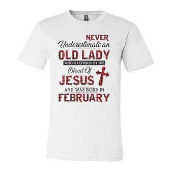 Never Underestimate An Old Lady Who Is Covered By February Jersey T-Shirt | Mazezy
