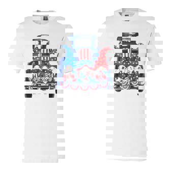 Usa Patriotic Gnomes With American Flag Hats Riding Truck Unisex Jersey Short Sleeve Crewneck Tshirt