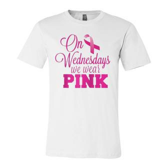 On Wednesdays We Wear Pink Breast Cancer Awareness Raglan Baseball Tee Jersey T-Shirt | Mazezy