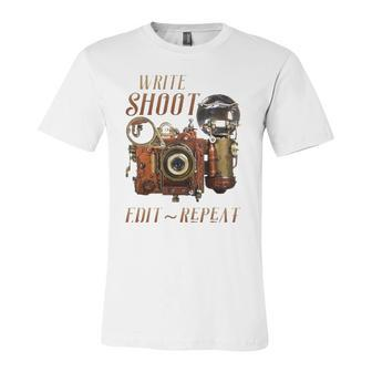 Write Shoot Edit Repeat Steampunk Flash Filmmaker Jersey T-Shirt | Mazezy
