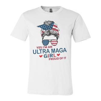 Yes Im An Ultra Maga Girl Proud Of It Usa Flag Messy Bun Jersey T-Shirt | Mazezy