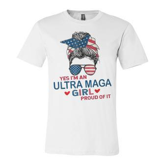 Yes Im An Ultra Maga Girl Proud Of It Usa Flag Messy Bun Jersey T-Shirt | Mazezy