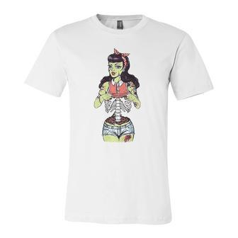 Zombie Pin-Up Girl Halloween Costume Jersey T-Shirt | Mazezy