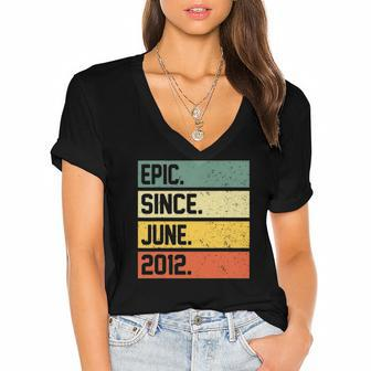 10Th Birthday Gift 10 Years Old Epic Since June 2012 Vintage Women's Jersey Short Sleeve Deep V-Neck Tshirt | Mazezy